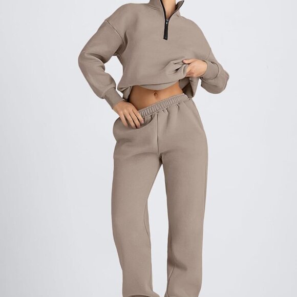 Women's Coffeegrey Sweatsuit 2 Piece Loungewear for Fall - Picture 2 of 5